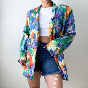 Vintage 90's 100% Linen Tropical Floral Print Blazer
